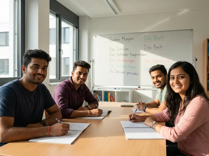 Students learning German in a classroom
